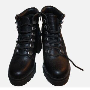 New Black Boots NoBo FAux Leather Sz 6 NWT Memory Foam Side Zip Lace UP Front